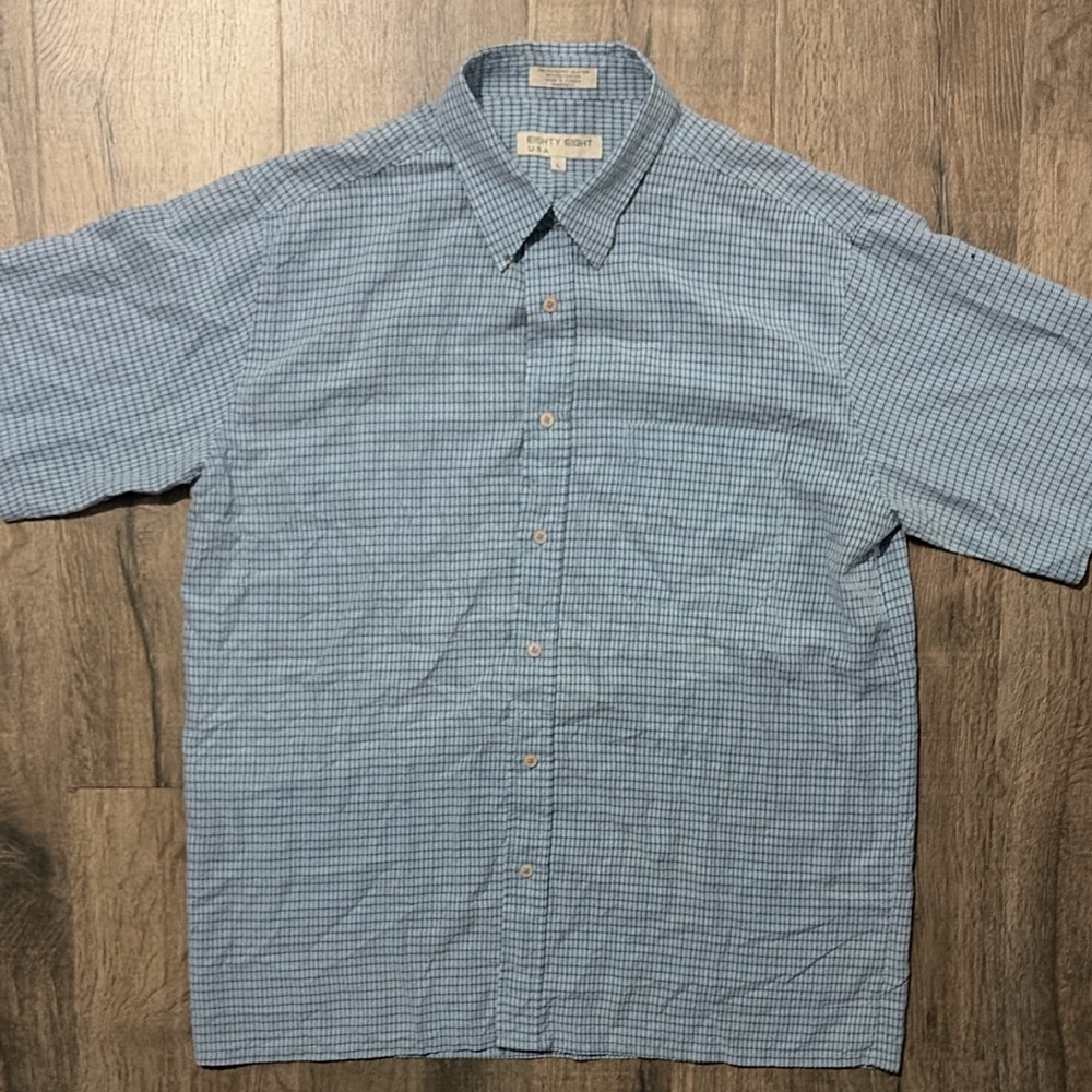 Eighty Eight Blue Check Short Sleeve Button-Down Shirt